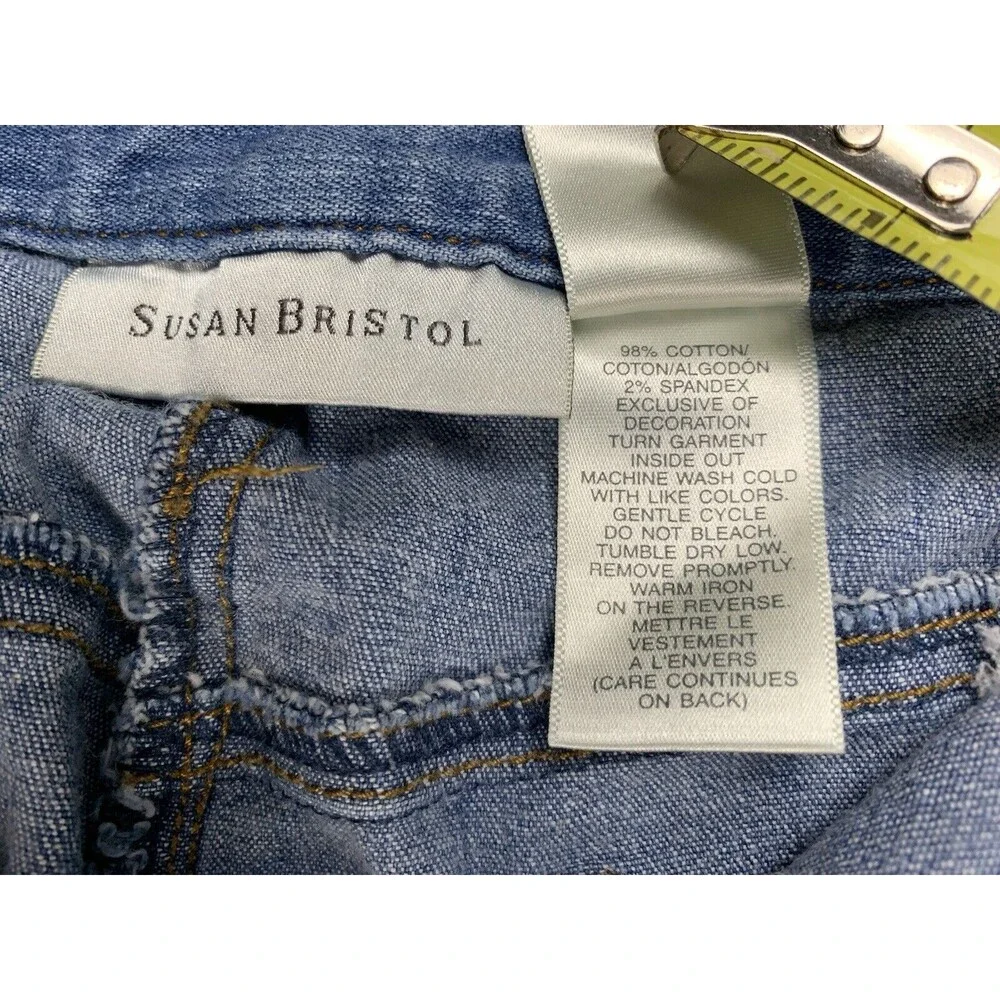 Susan Bristol Women 6 Capri Denim Pants Blue Embroidered Beaded Stretch W29 L22